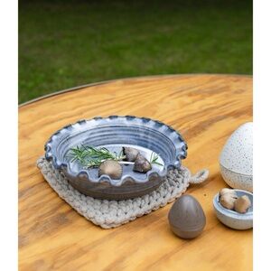 Handmade blue ceramic pie dish